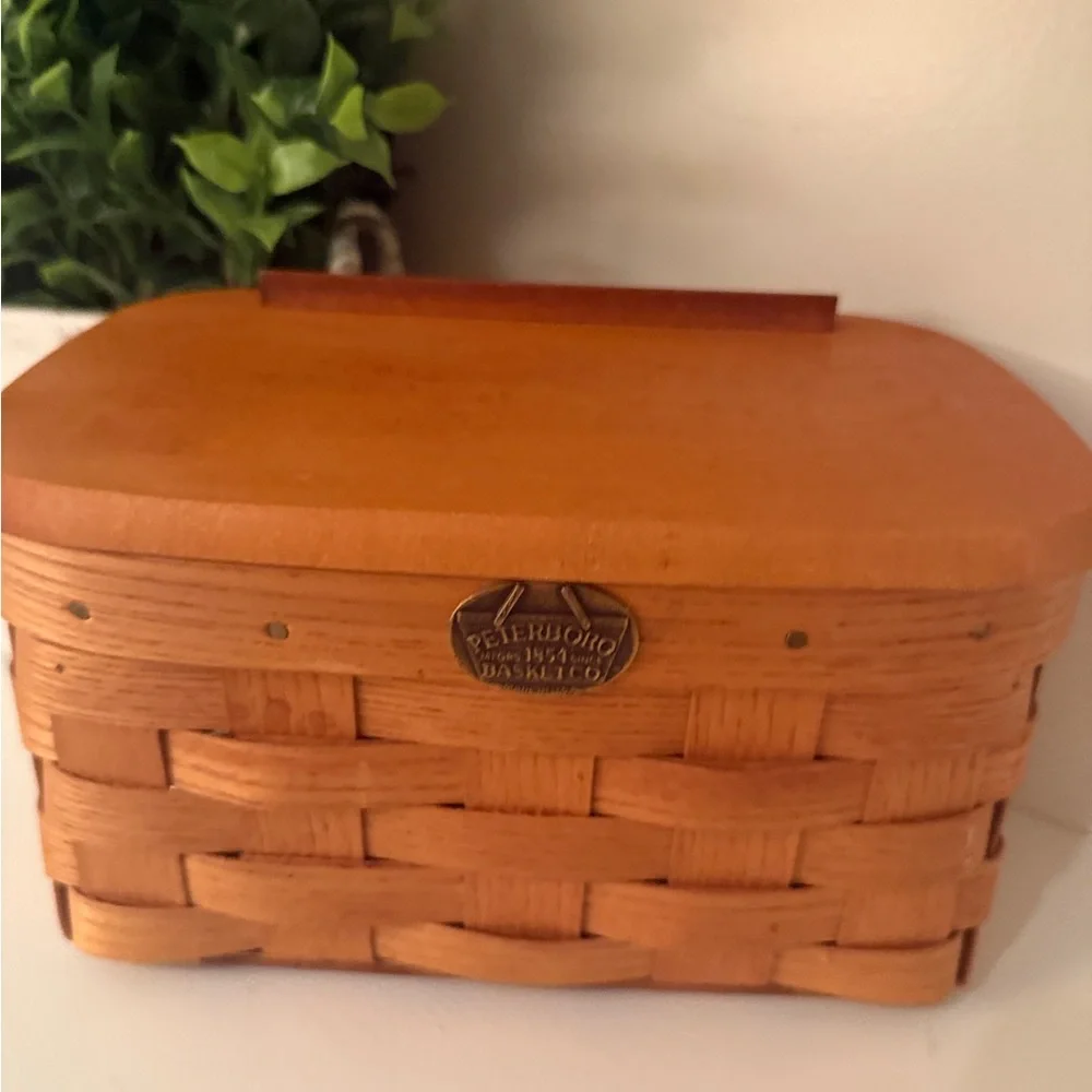 Peterboro Basket Co Rectangular Basket Woven Storage ASH with Lid USA